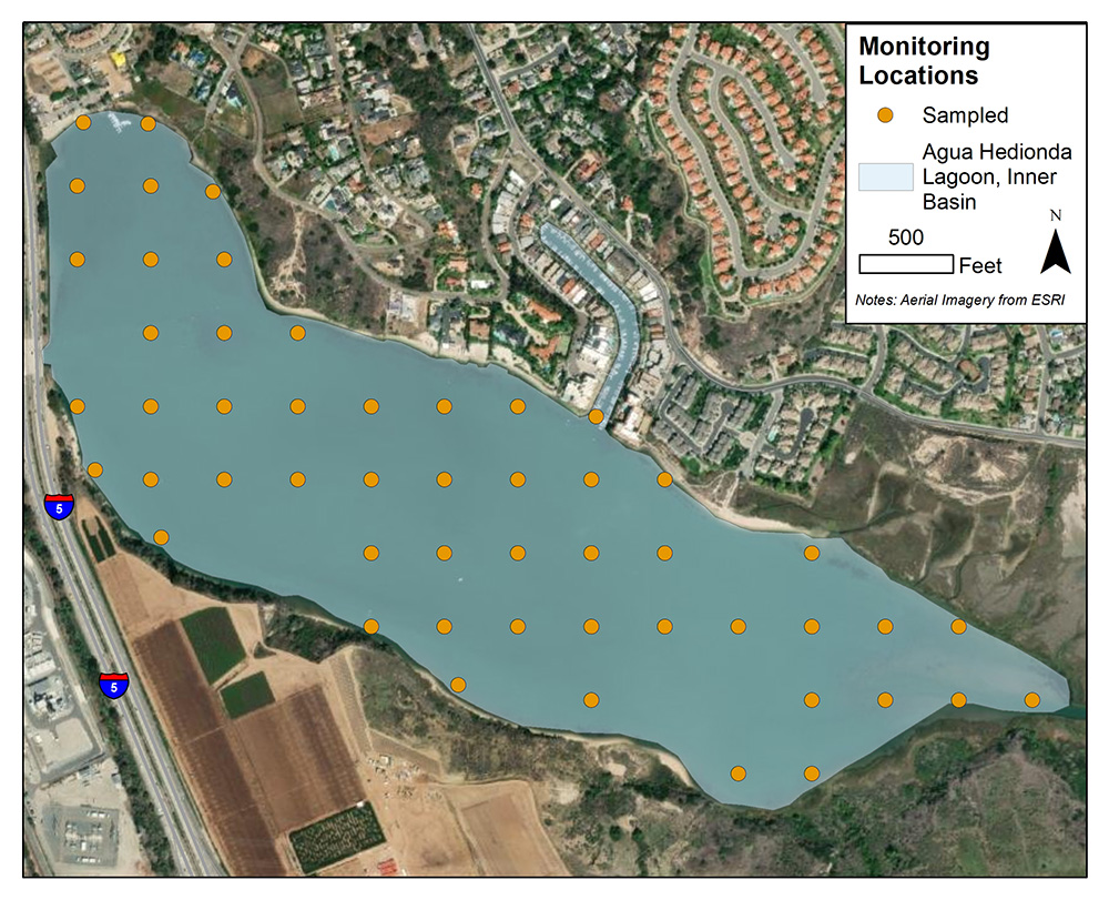 Agua Hedionda lagoon map of water sample locations 6.2.2022